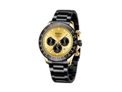 (oro Negro) Elegante Reloj De Pulsera De Cuarzo De 6 Manecillas Para Hombre, Con Correa Deportiva De Acero Inoxidable.