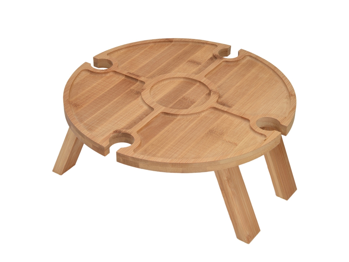 Mesa de vino plegable para exterior con soporte para copas