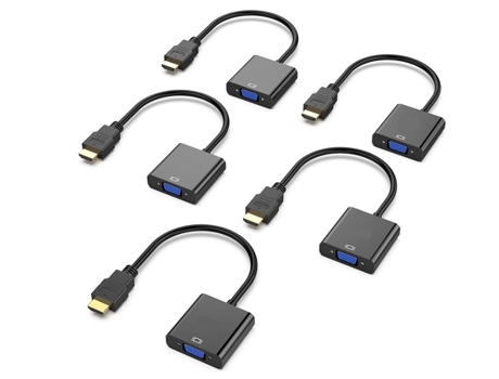 Adaptador HDMI a VGA (paquete de 5), chapado en oro (macho a hembra) para computadora, computadora de escritorio, computadora portátil, PC, negro C...