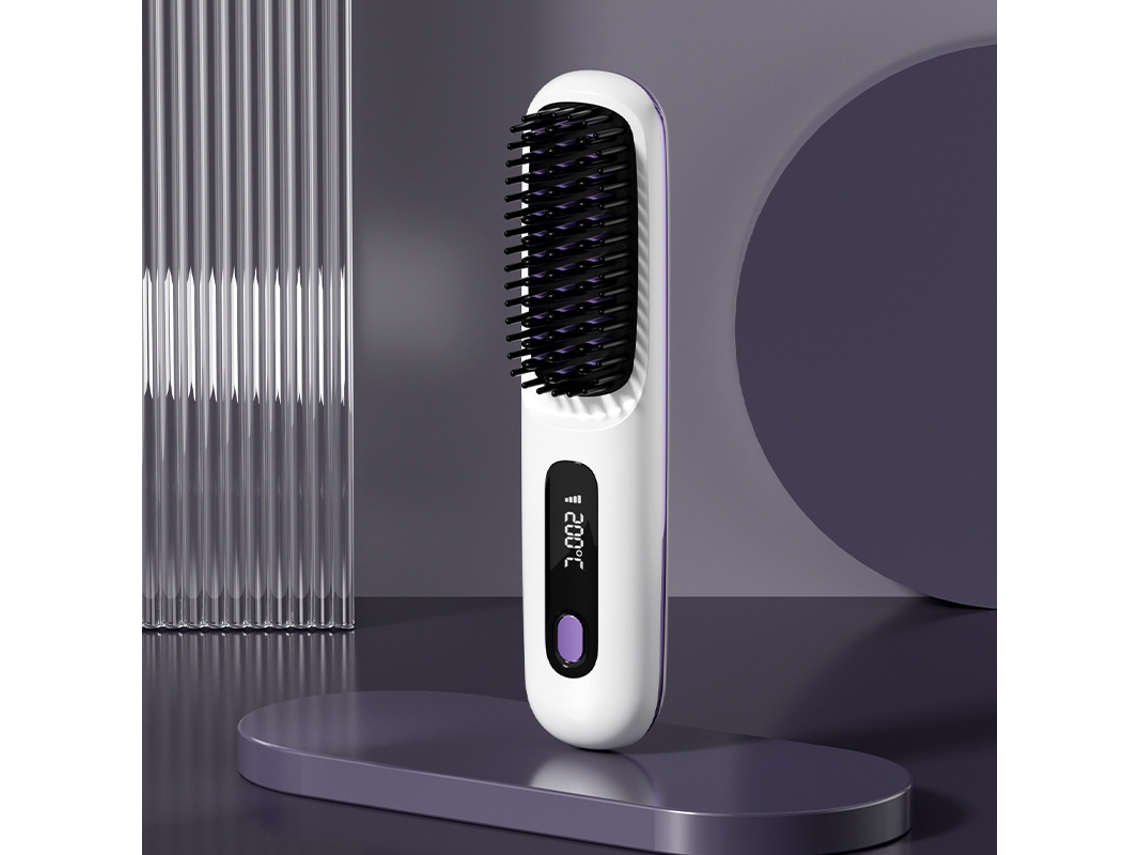 Cepillo Modelador Inalámbrico Blanco Cerámica Mch Anti-quemadura Para Cabello Liso Y Brillante
