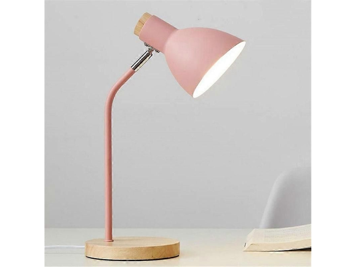 Lámpara De Mesa De Madera Con Interruptor E27, Pantalla De Metal, Decoración Moderna, Rosa.