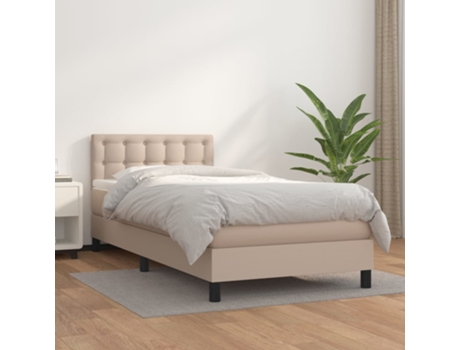 VIDAXL Cama con somier (Marrón - Cuero artificial - 203 x 90 x 88 cm)
