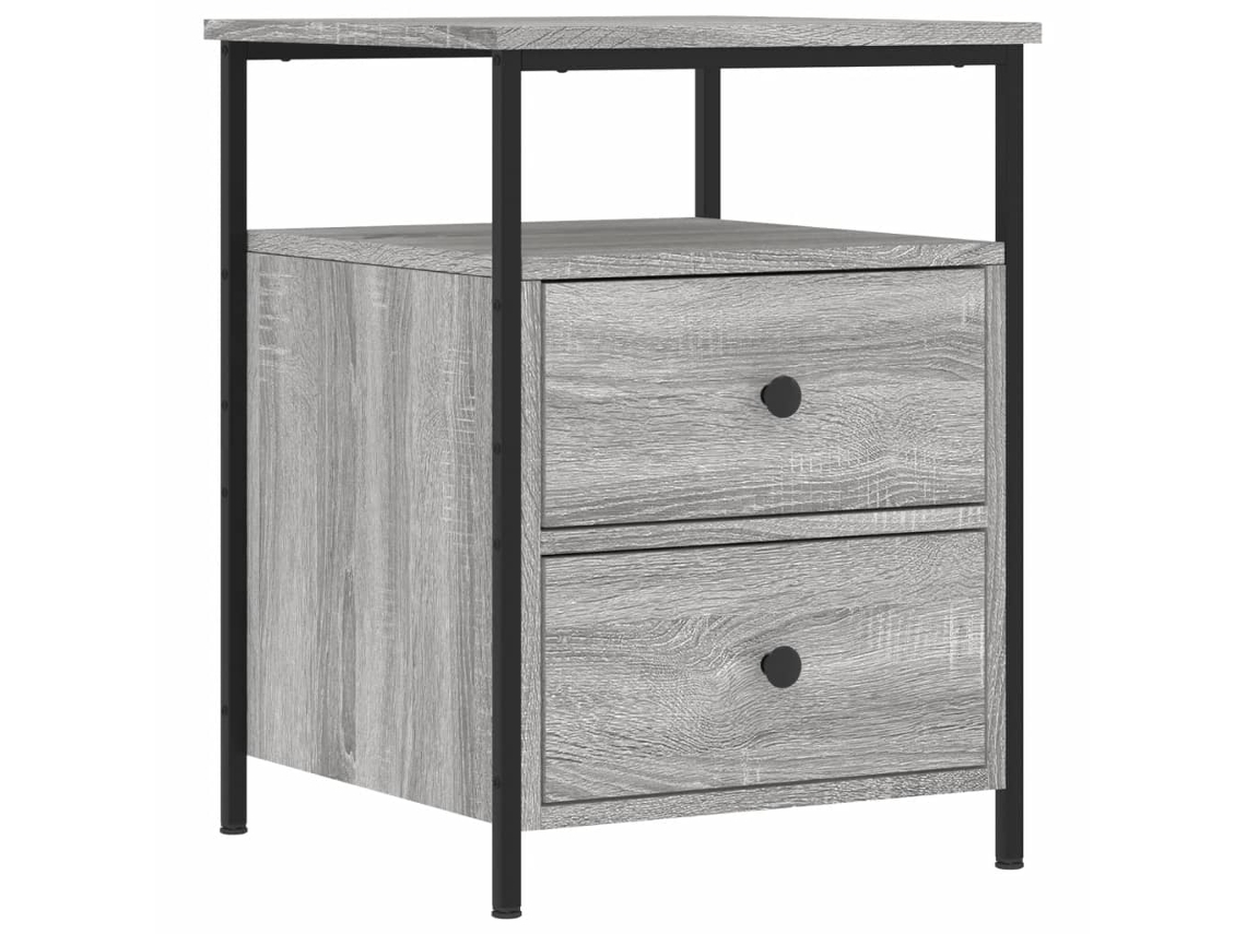 Mesita De Noche Con Dos Cajones Y Balda 44 X 45 X 60 Cm Madera Contrachapada Gris Dec034669