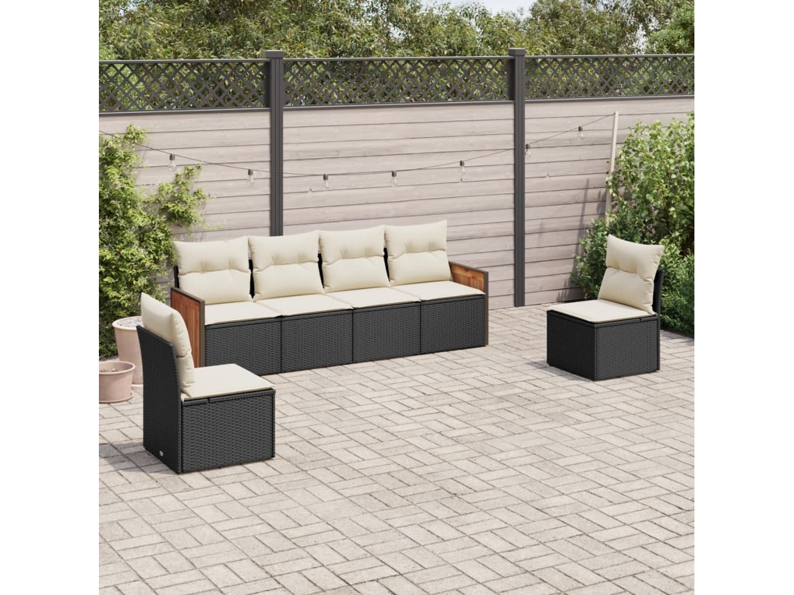 Set De Sofás De Jardín 6 Udsjuego De Muebles De Jardín Y Cojines Ratán Sintético Negro Cfw441464