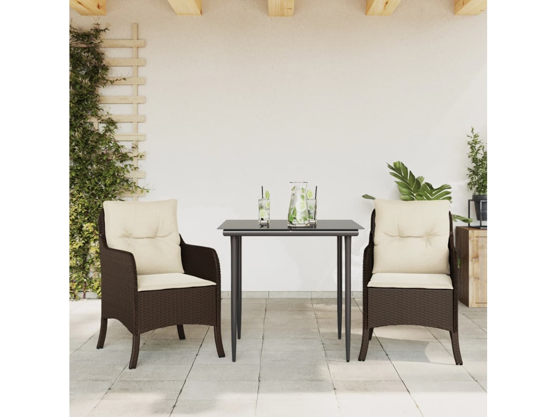 Juego de comedor de jardín de 3 piezas con cojines de mimbre marrón de DKD Home Decor