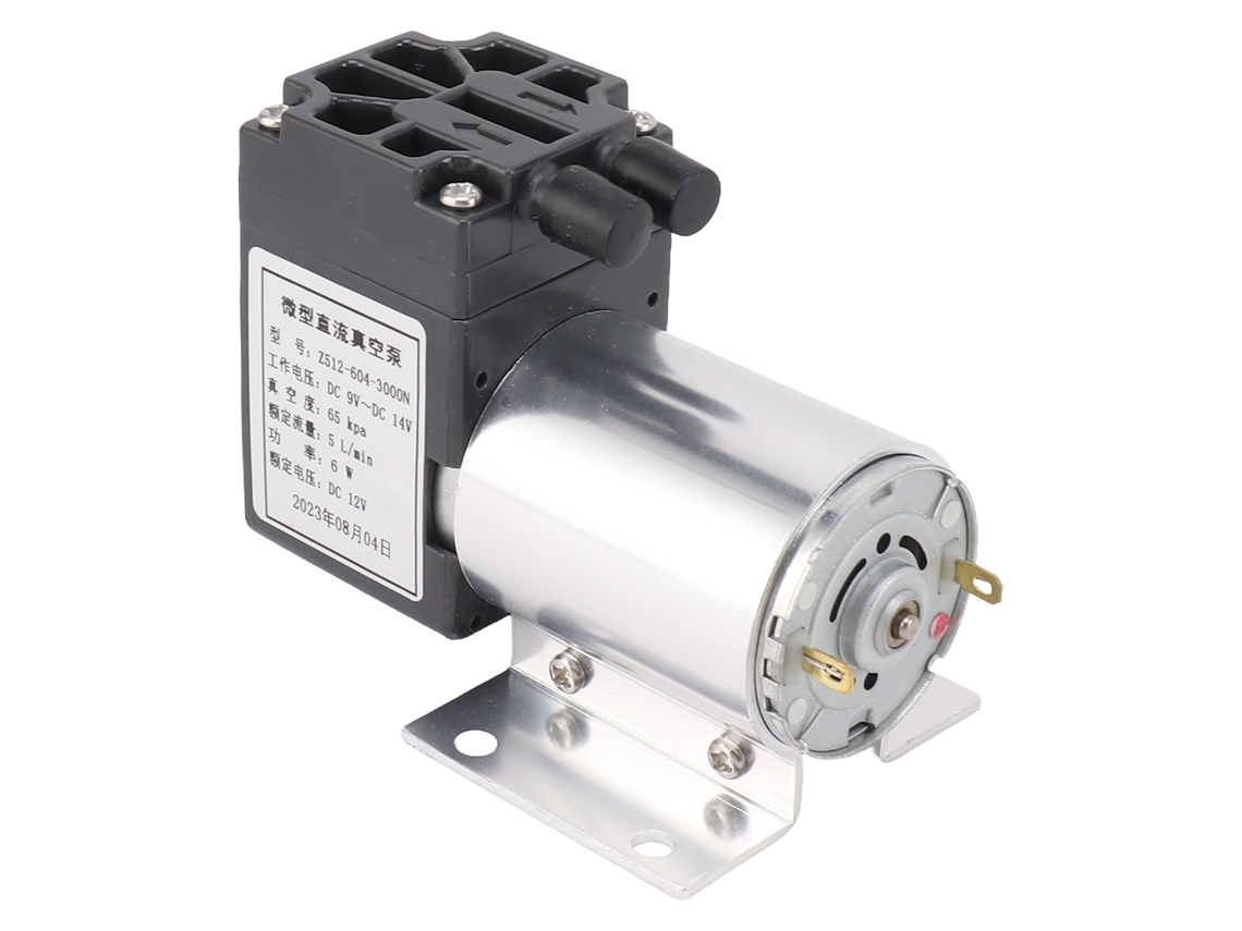 Bomba de vacío sin aceite de 12 V, 65-120 kPa, 5 L/min con soporte.