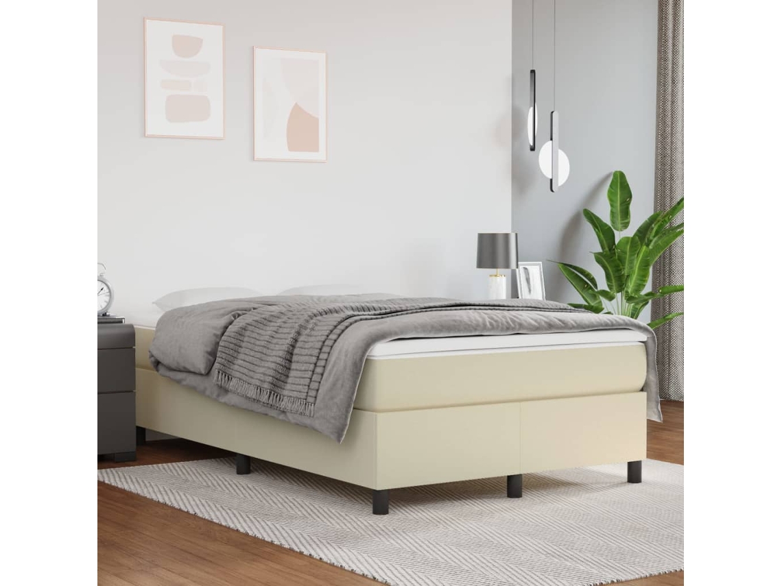Syfax™ Cama Box Spring Con Colchón Cuero Sintético Crema 120x200 Cm