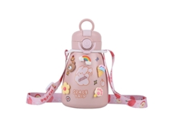 Botella Térmica Kawaii Con Aislamiento, Pajita Y Vaso Grande (500 Ml, Rosa)