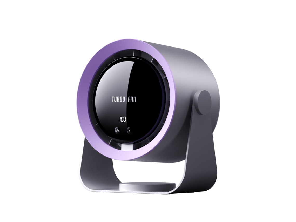 Ventoinha Turbo De Mesa, Ventoinha De Circulação Recarregável Usb Com Visor Digital Led, 100 Velocidades, Cinza Escuro Gertiz