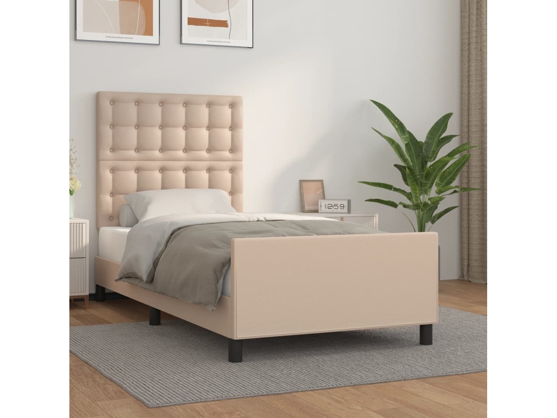 Estructura Cama Sin Colchón Cuero Sintético Capuchino 90x200 Cm