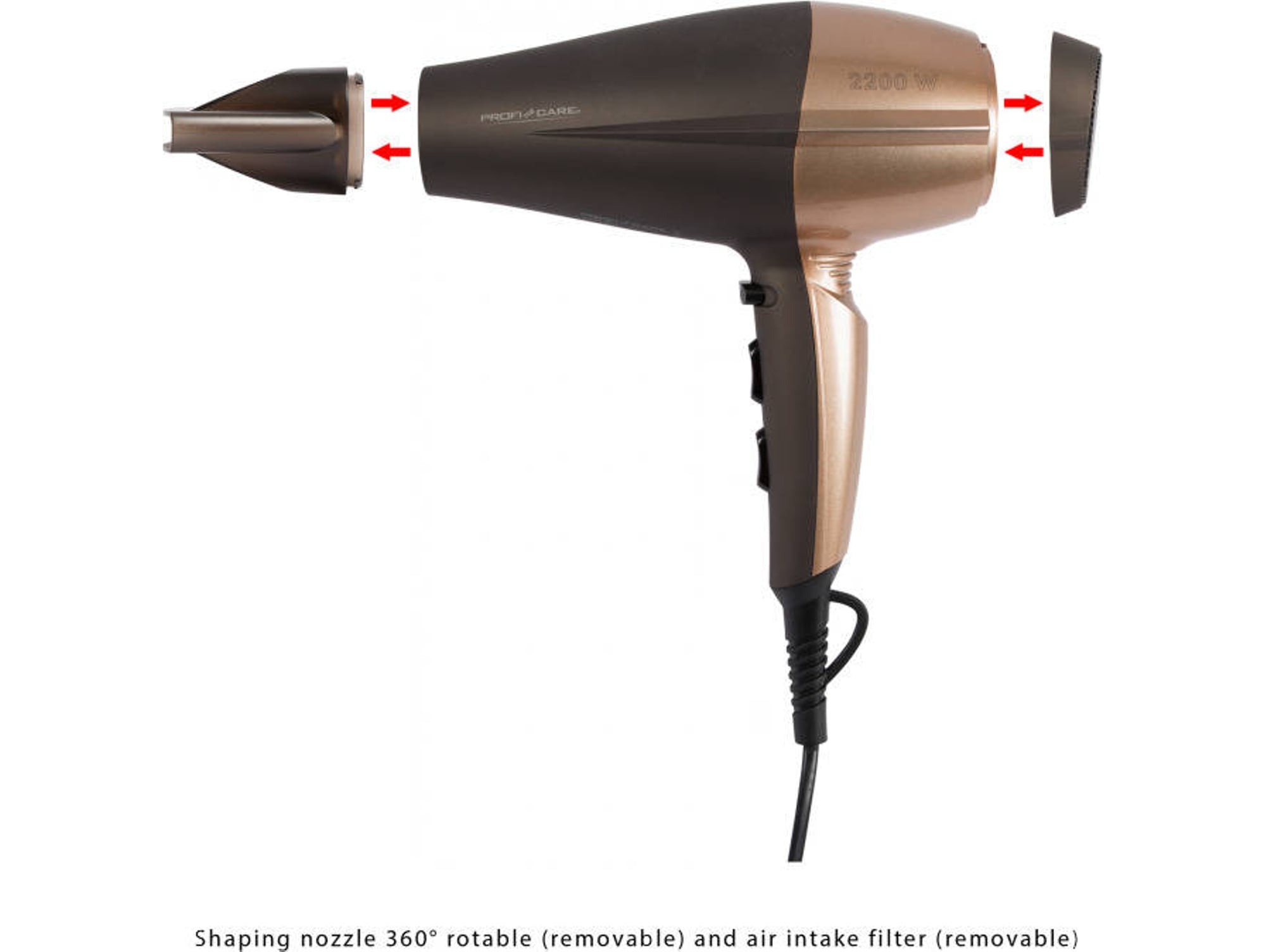 Secador de Pelo PROFICARE PC HT 3010 (2200 W - 3 Niveles de temperatura)