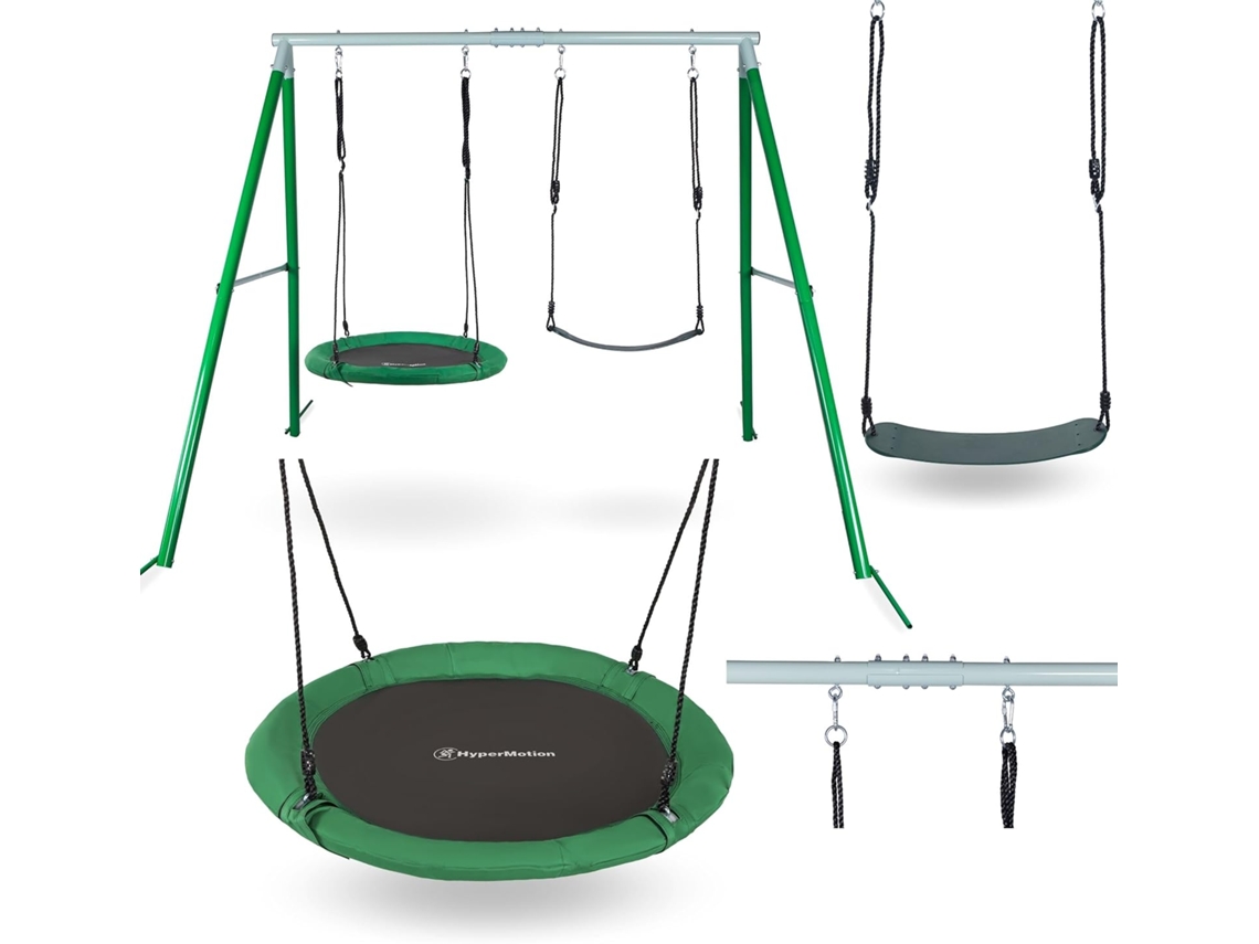 Columpio infantil 3, columpio de jardín doble con soporte y cuerda, columpio redondo con ajuste de altura, asiento, carga máxima 200 kg HYPERMOTION