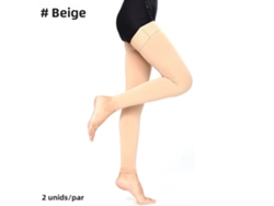 Medias de compresión hasta el muslo, puños antideslizantes, compresión de 20-30 mmHg (beige, 1 par, XL)