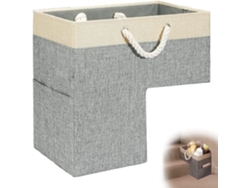 Cesta plegable con caja y asa de cuero, escaleras de madera - Cesta plegable con caja y asa de cuero