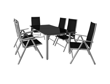Mesa y sillas de jardín Bern, 6 plazas, plegables, de aluminio plateado