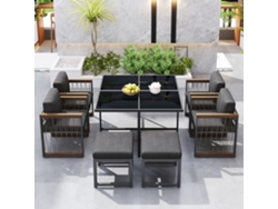 Juego Comedor Exterior 7 Piezas - Mesa Cristal Templado Y Acacia Para 6 Personas - Negro Natural