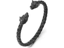 Pulsera De Acero Inoxidable Trenzado Pulido Con Cabeza De Lobo, Ajustable, Vikinga, Mitología Nórdica, Regalo Ideal.