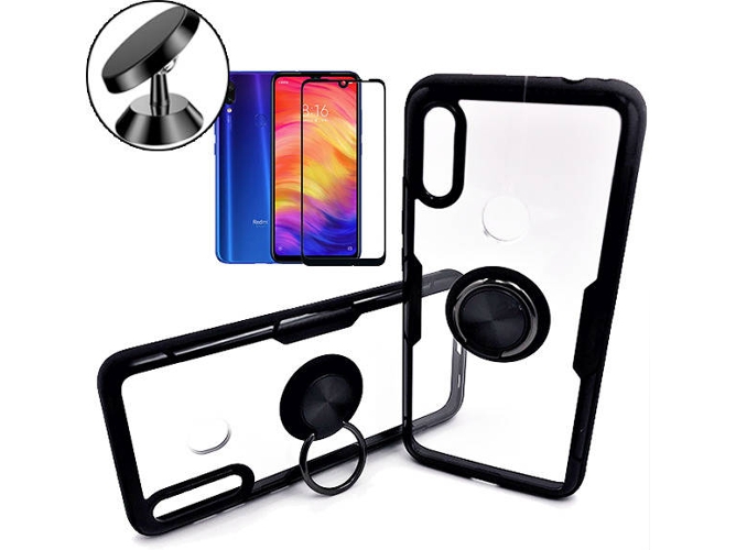 Kit Carcasa, Protector Cristal 5D y Soporte Magnetico Auto Xiaomi Redmi 7 Clear Armor Transparente