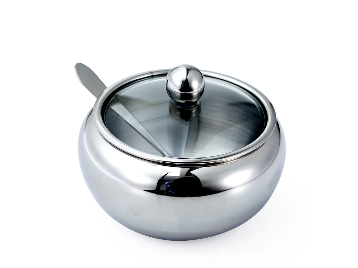 Azucarero, azucarero de acero inoxidable con tapa y cuchara, recipiente pequeño para condimentos MEOIRUERY