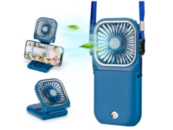Ventilador portátil mini de escritorio, recargable por USB, soporte para teléfono con banco de energía, 3 velocidades, diseño plegable, azul Gusshious