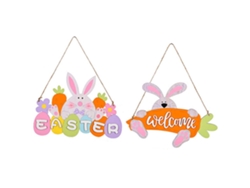 2 Piezas De Decoración De Pascua: Letrero De Bienvenida De Madera Con Colgante De Conejo Para Interiores Y Exteriores.