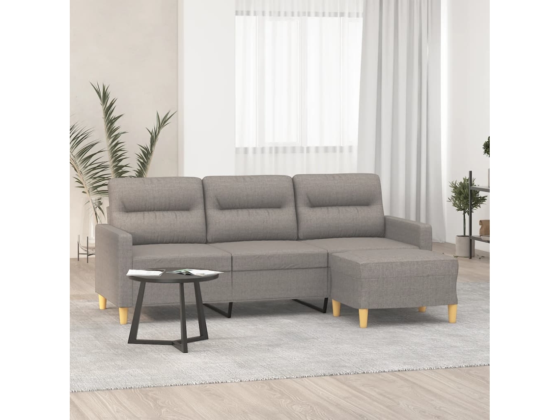 Sofá De 3 Plazas Con Taburete De Tela Gris Taupe 180 Cm