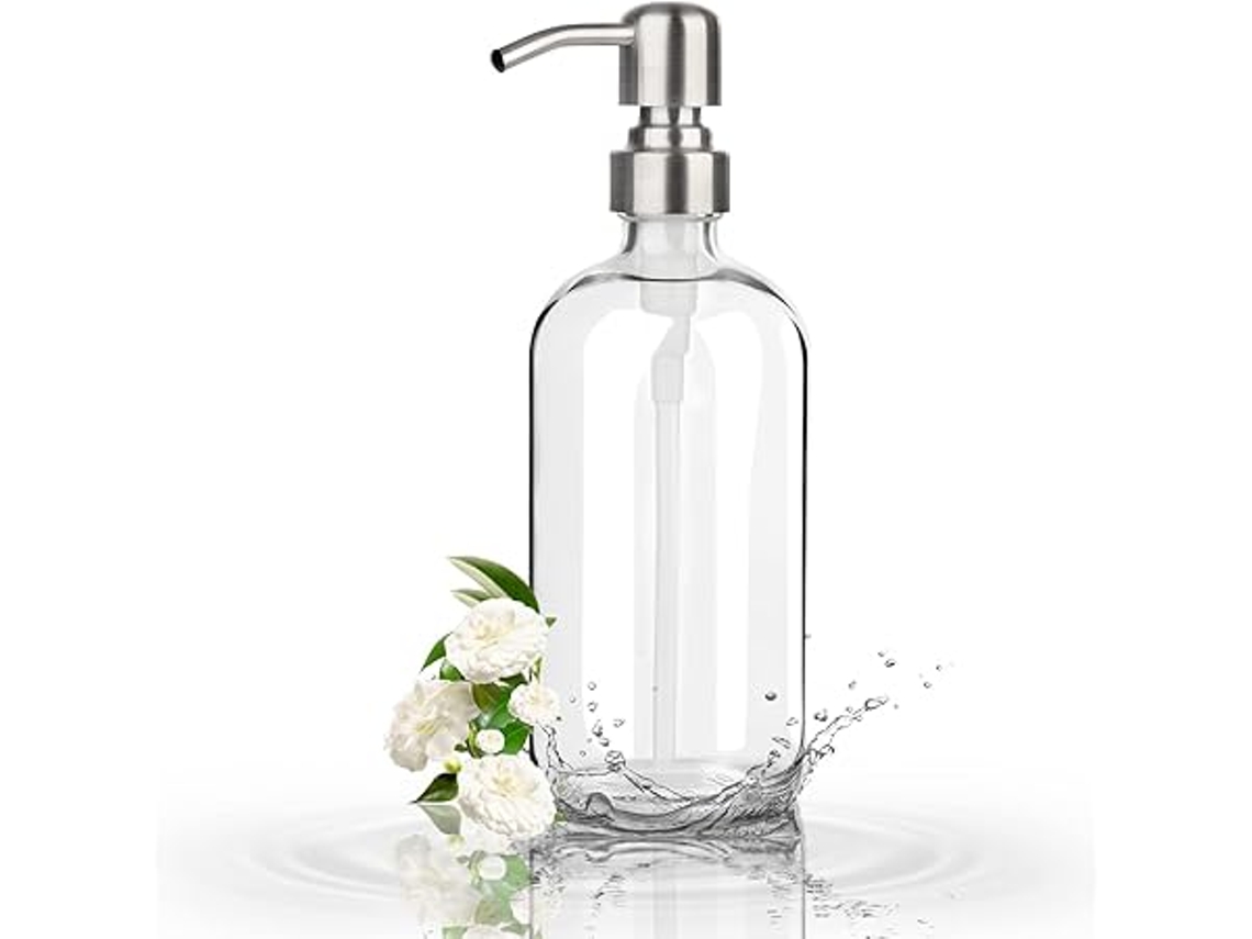 Dispensador De Jabón Crystal (cabezal De Acero Inoxidable Plateado, Incluye Recipiente Dispensador De 500 Ml). Ofrece Una Limpieza Eficaz, E