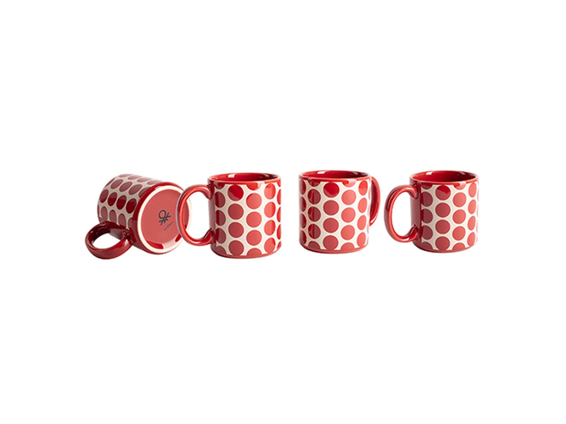 Juego de Tazas BENETTON Rojo Gres Topos 4 Piezas
