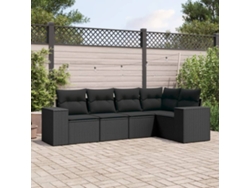 Conjunto de sofá de jardín de 5 piezas con cojines de mimbre sintético negro, Dkd Home Decor