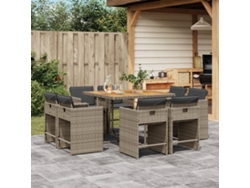 Conjunto de comedor de jardín DKD Home Decor de 9 piezas con cojines, ratán gris