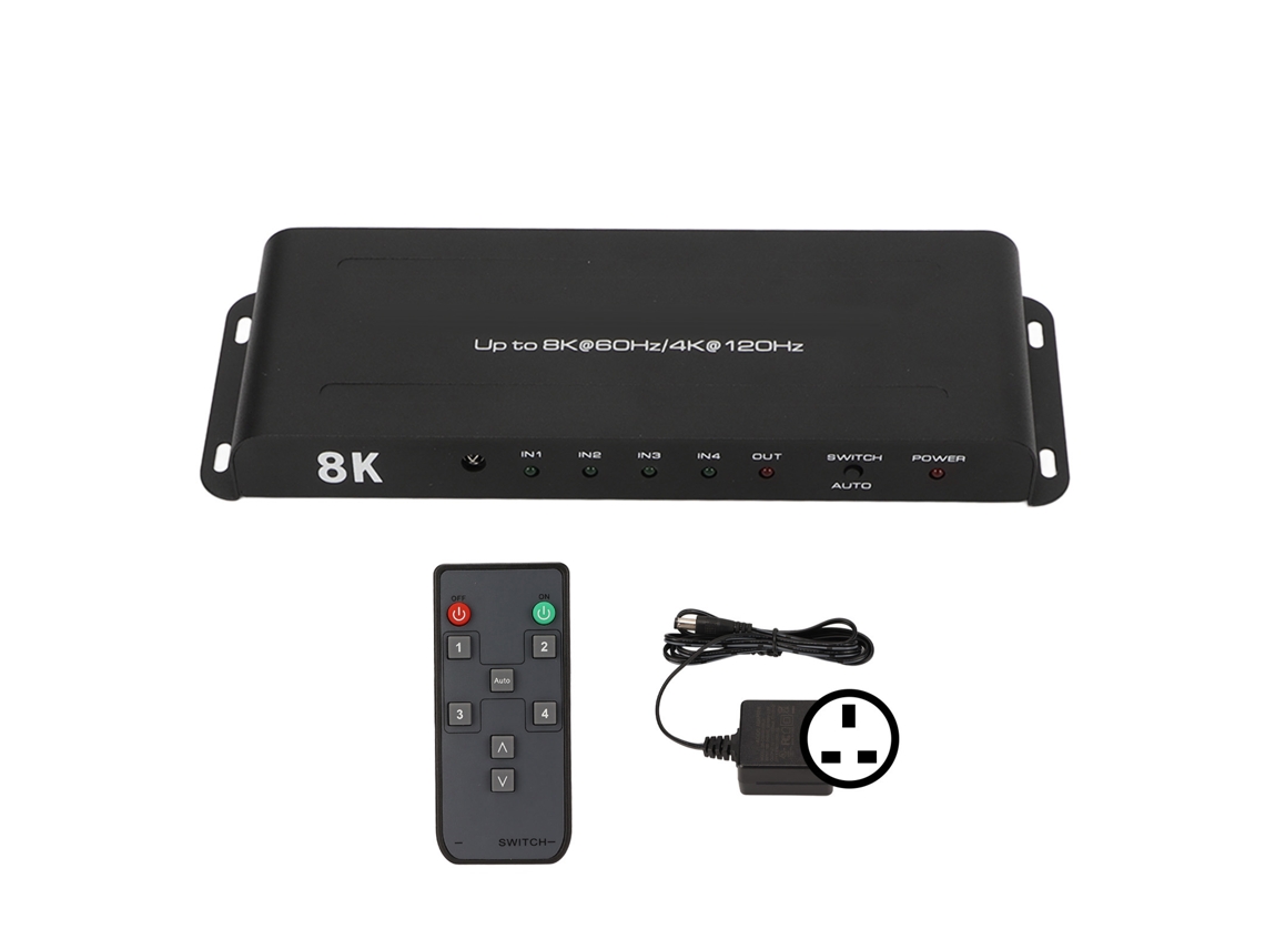 Comutador De Interface Multimídia Hd 4 Portas Suporta 8k 60hz 4k 120hz Hdr Plugue Uk 100‑240v