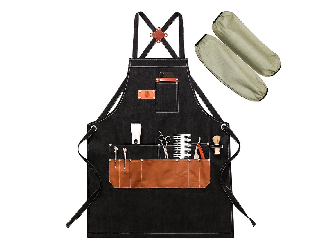 Delantal De Chef Ajustable Con Espalda Cruzada Y Grandes Bolsillos, Lona, M-xxl, Negro
