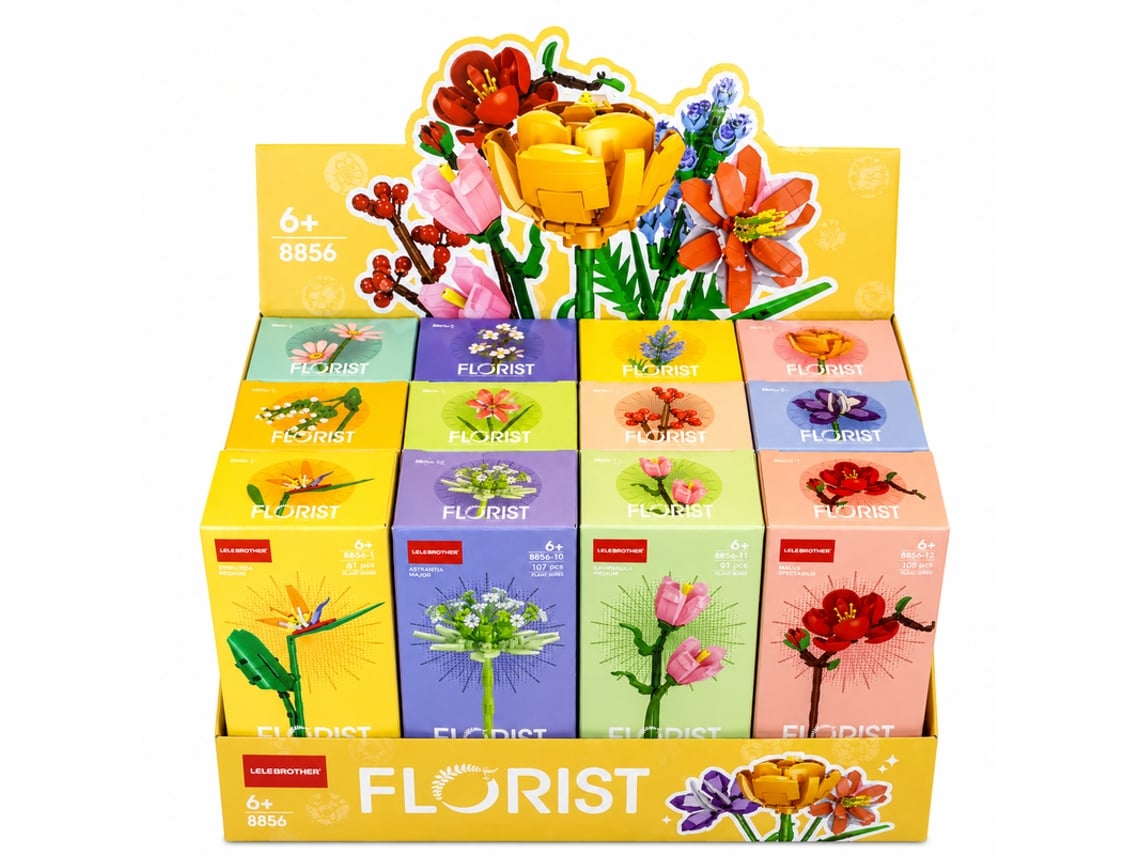 Conjunto 12 Flores - Blocos De Construção Lelebrother 8856 Multicores
