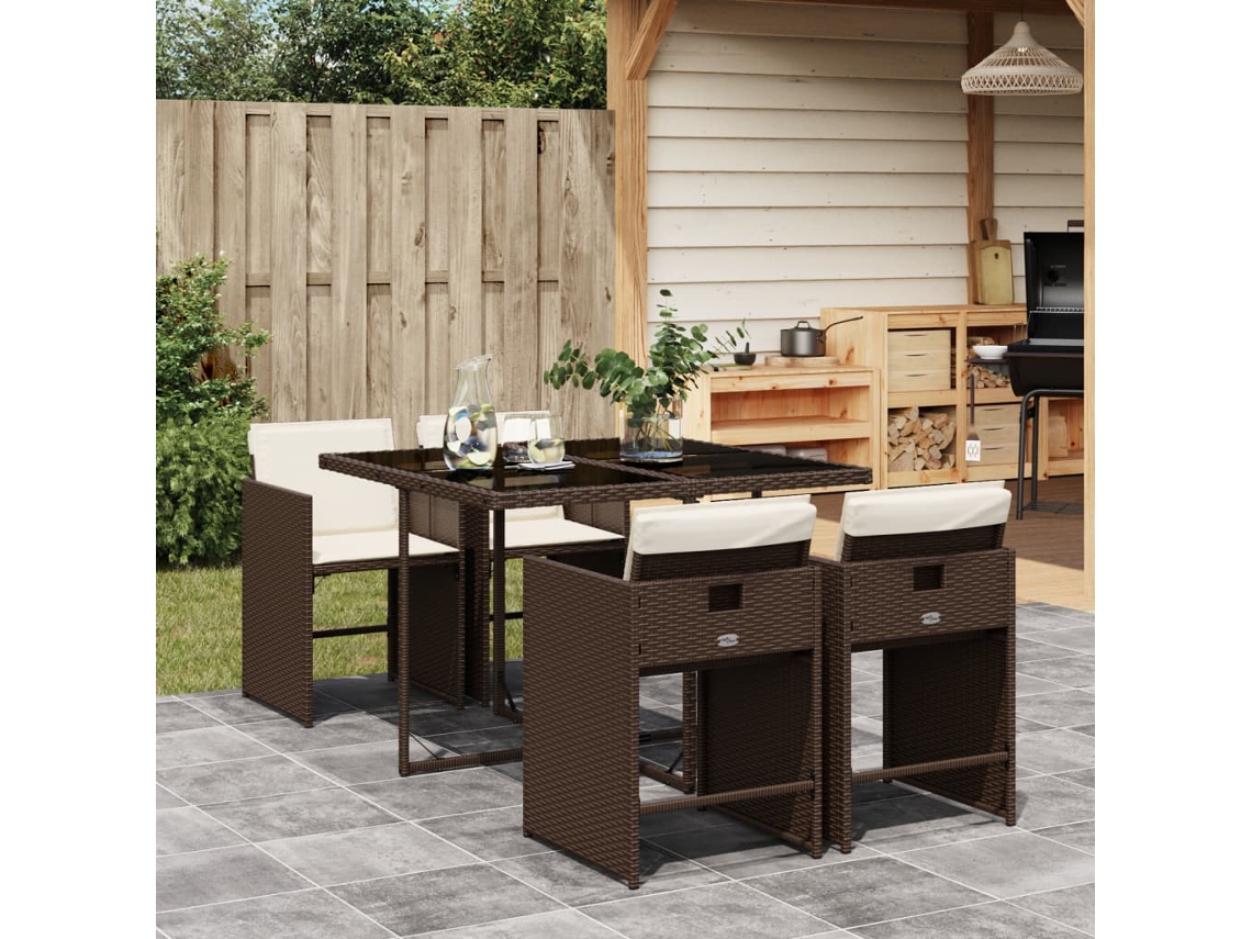 Juego de comedor de jardín de 5 piezas con cojines de mimbre marrón de DKD Home Decor