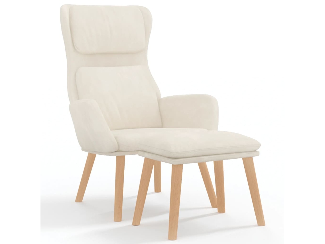 Sillón de relax VIDAXL con taburete terciopelo blanco crema