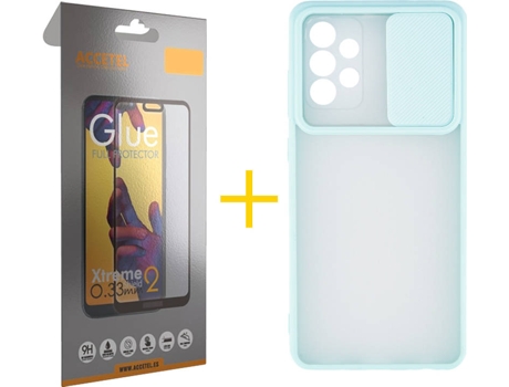 Carcasa y Protector de Pantalla de Vidrio Full Samsung A72 5G ACCETEL Gel Protección Cámara Verde