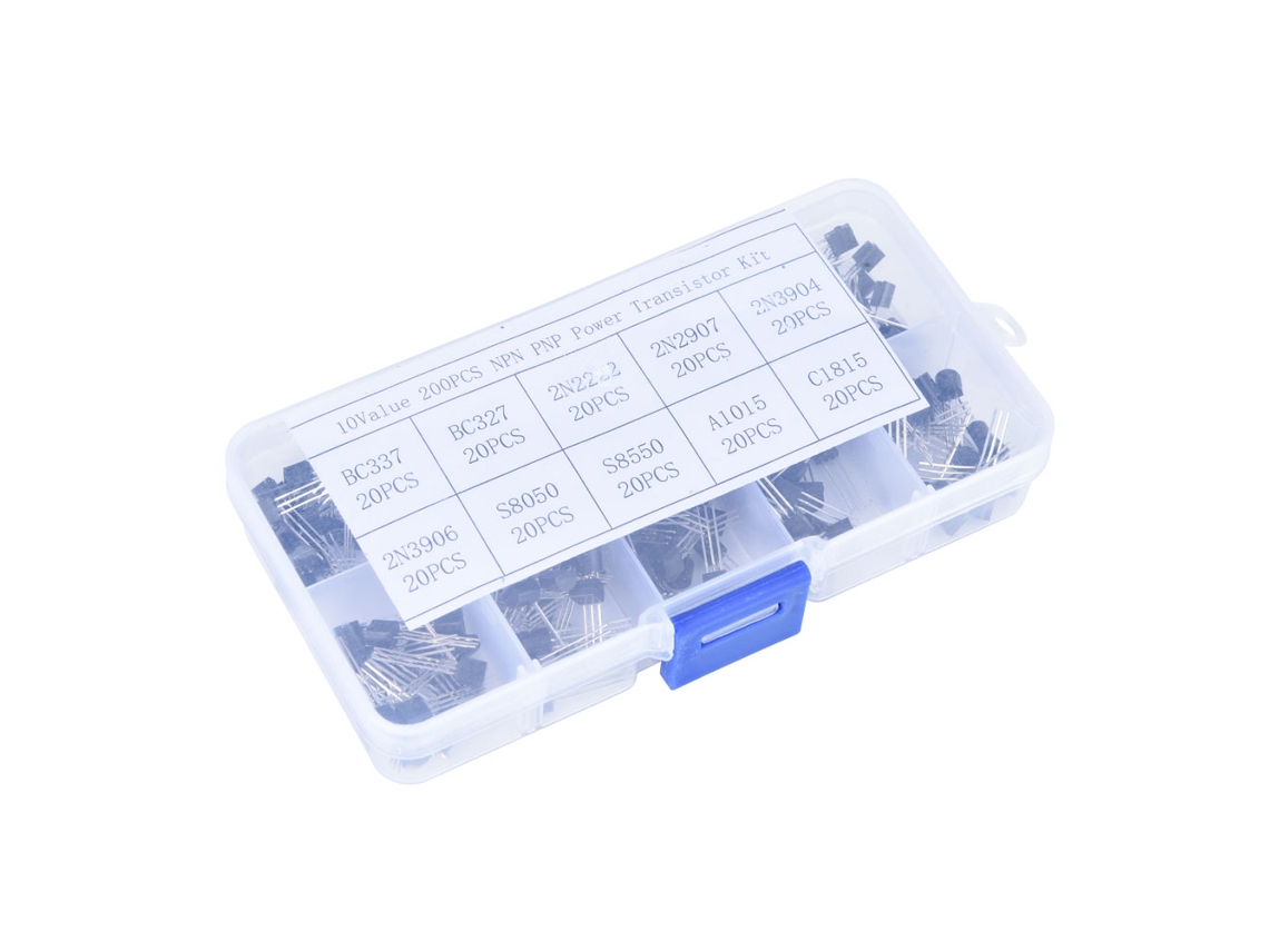 Kit De 200 Transistores De 10 Valores Silicon Npn Pnp Bc337 Bc327 2n2222 2n2907 2n3904 2n3906 S8050 S8550 A1015 C1815