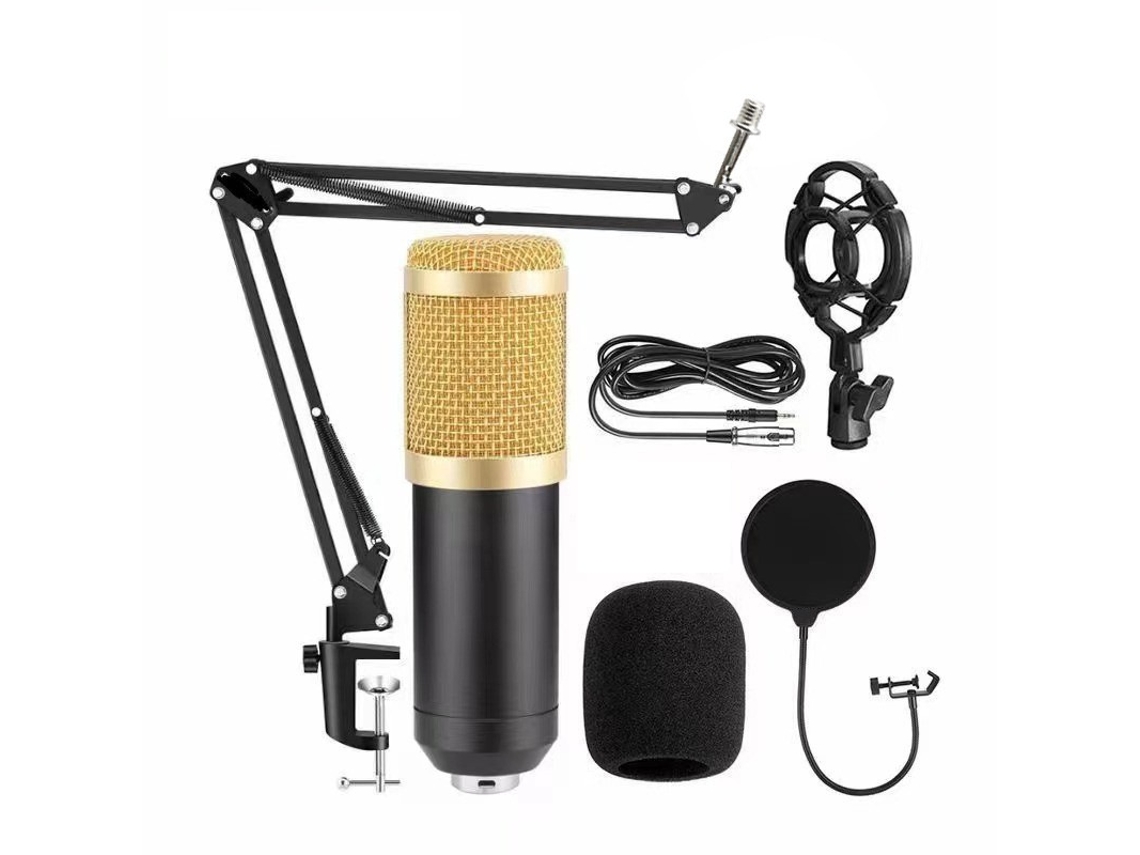 Micrófono profesional BM800 para podcast, micrófono de condensador, ideal para transmisión en vivo y grabación (dorado)