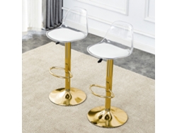 Bancos De Bar 2 Unidades - Altura Ajustável 82-104 Cm, Encosto Transparente, Giratório 360° - Dourado/transparente