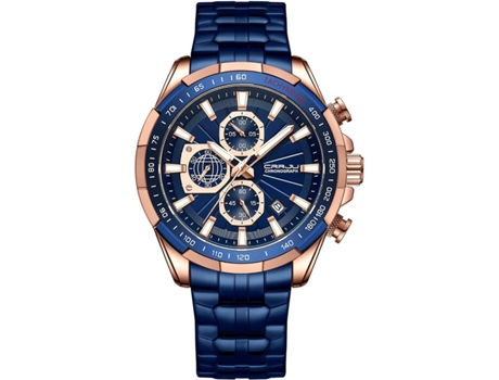 VEANXIN Reloj de pulsera resistente al agua con cronógrafo automático y fecha de acero inoxidable para hombre-oro rosa azul