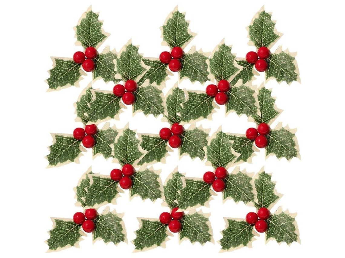 30 Frutos De Acebo Artificiales Con Hojas Verdes Para Navidad Y Acción De Gracias.