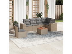 Conjunto de sofá de jardín de 7 piezas con cojines, mimbre sintético beige, Dkd Home Decor