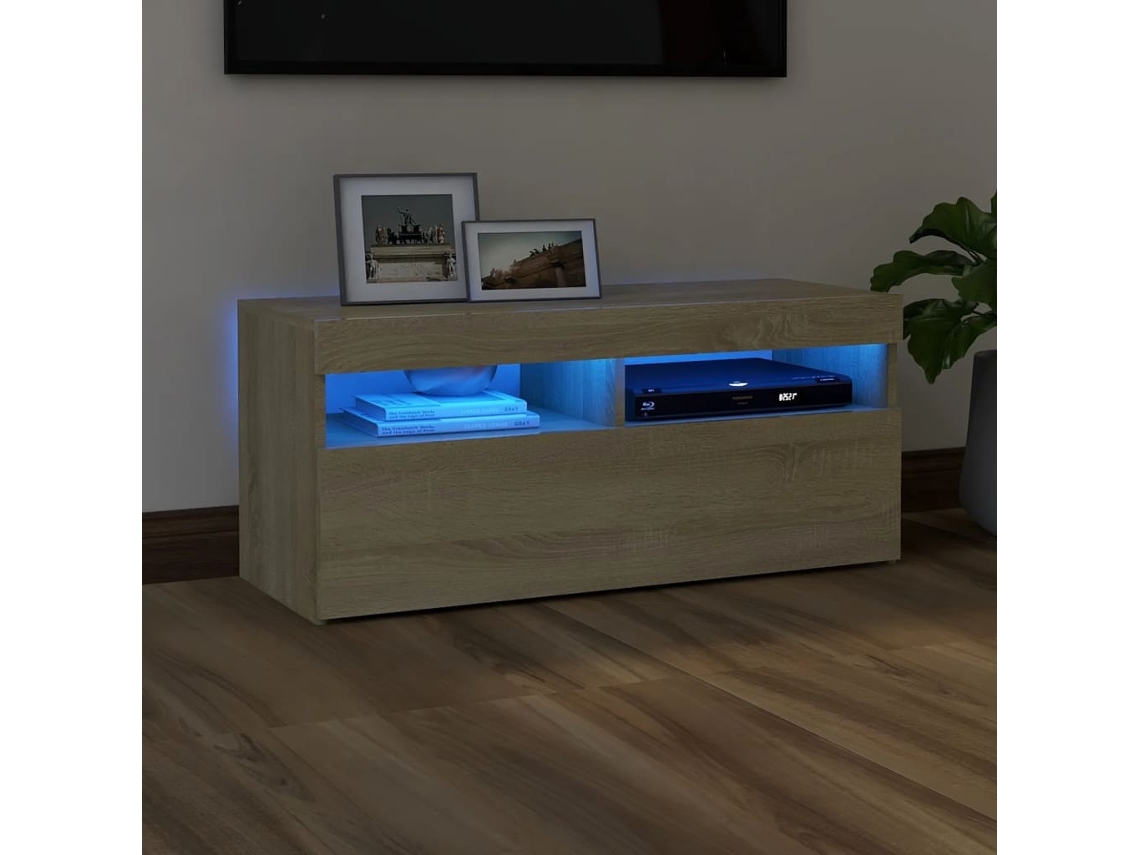 Mueble de Armario Tv con Luces Led 90X35X40 Cm Roble Sonoma
