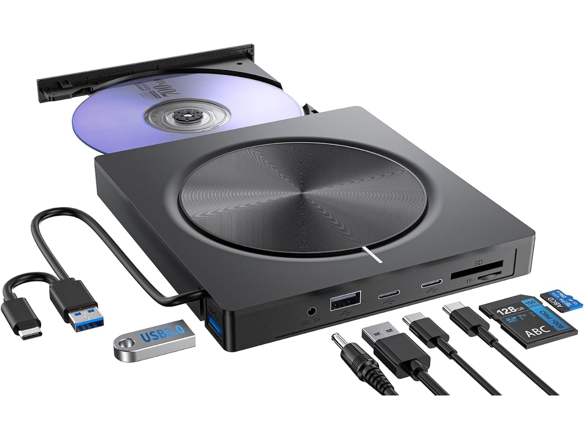 Unidad de CD/DVD externa Zruxe A-036e Reproductor de DVD 8 en 1 para computadora portátil, Reproductor de DVD portátil USB 3.0, Unidad ROM para computadora portátil