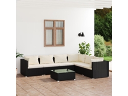 Conjunto de jardín DKD Home Decor de 7 piezas con cojines de mimbre negros