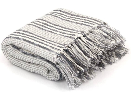 vidaXL Manta a rayas 160x210 cm algodón gris y blanco