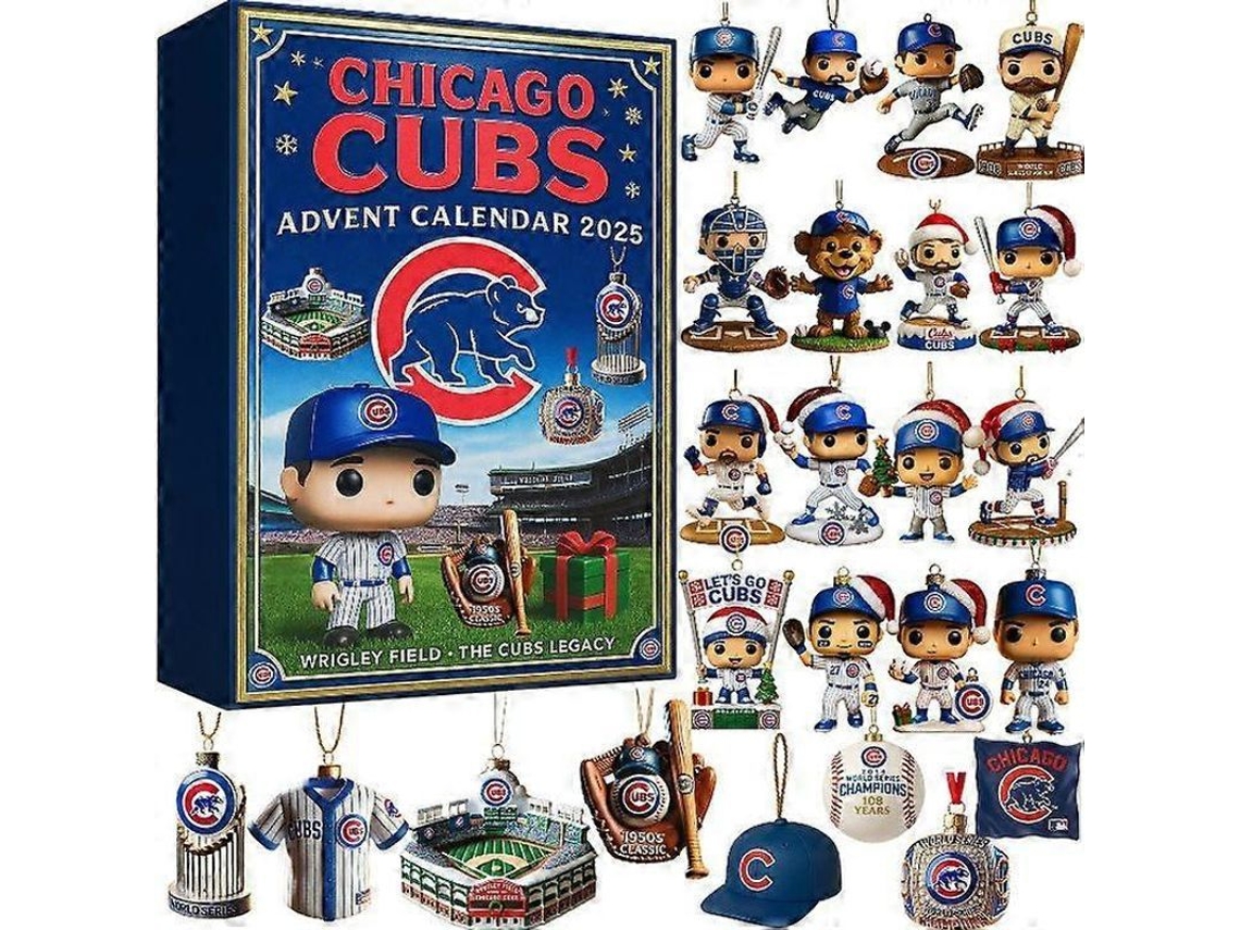 Calendario De Adviento De Navidad De Los Chicago Cubs 2025 Con Decoración Acrílica, Estilo Completo