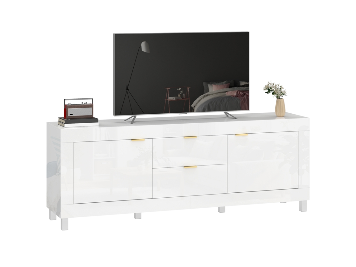 Mueble Tv 75 Pulgadas Centro Entretenimiento 2 Armarios 2 Cajones Blanco Brillante