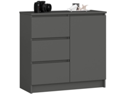 Cómoda Akord Jerry Grafito Gris 80 Cm 1 Puerta 3 Cajones Frente En Color Grafito Gris 2 Estantes 80x35x77 Cm