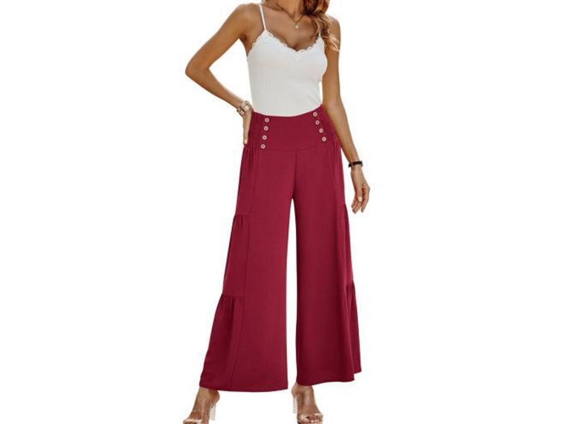 2026-pantalones Palazzo Para Mujer De Pierna Ancha Alto Talle Casual Sueltos Flare S Vino Rojo